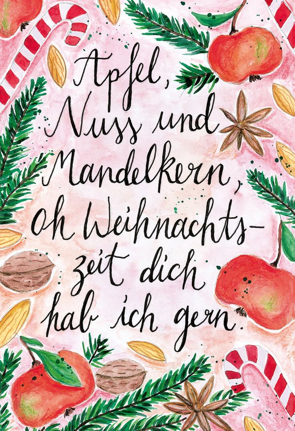 Postkarte "Apfel, Nuss und Mandelkern"